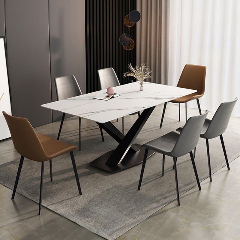 Rectangle Traditional Luxury Dining Table Sintered Stone Table with Black Metal Pedestal Base Clearhalo ' dining_table' 'Dining Tables & Seating' 'Dining Tables' 'furn' 'furn_dining_table' 'Furniture' 'furniture_dining_table' 'Kitchen & Dining Furniture' 'kitchen&dining_furn' 'kitchen' 'kitchen_dining_table' 1200x1200_f096b7c9-97a4-415a-93e1-165a0636dd1d