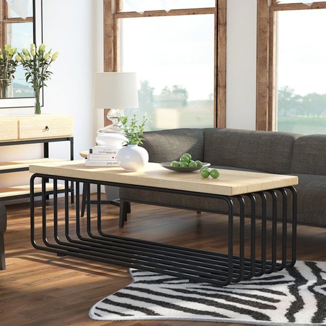 Metal Frame 1 Single Coffee Table Nordic Wood Rectangular Cocktail Table with Storage Clearhalo 'Coffee & Accent Tables' 'Coffee Tables' 'coffee_tables' 'furn' 'furn_coffee_tables' 'Furniture' 'Living Room Furniture' 1200x1200_f096f697-efd3-4aaf-92fe-6757bd55c98f
