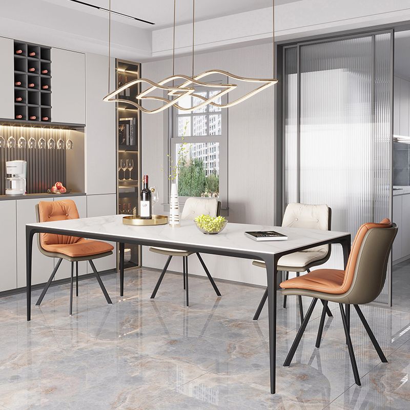 Modern Sintered Stone Dining Table Rectangle Table with Metal Base for Home Clearhalo 'Dining Tables & Seating' 'Dining Tables' 'dining_table' 'furn' 'furn_dining_table' 'Furniture' 'Kitchen & Dining Furniture' 1200x1200_f098bfc8-bbc8-4449-b3e9-d50eb68bec09