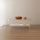 Salontafel met 4 poten, eigentijdse koffiecocktailtafel met glazen blad en plank