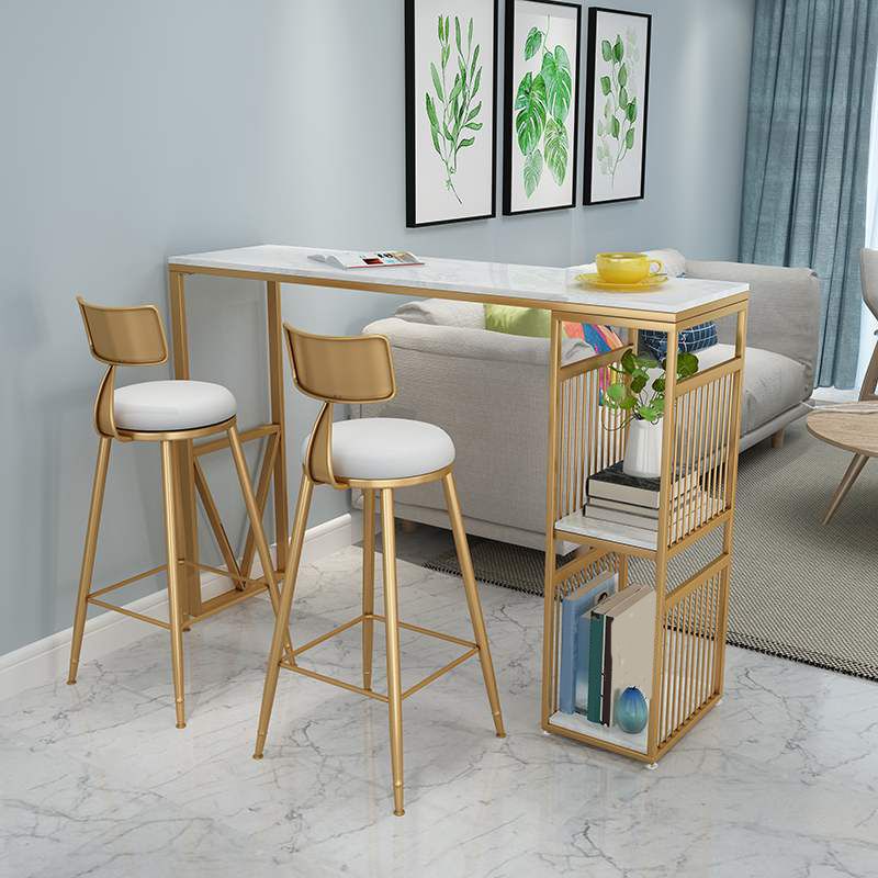 Rectangle Pedestal Bar Table Faux Marble Bar Height Pub Table with Shelves Clearhalo 'Bar Furniture' 'Bar Tables' 'bar_tables' 'furn' 'furn_bar_tables' 'Furniture' 'Kitchen & Dining Furniture' 1200x1200_f09b49e4-24bf-4acf-878b-cfbd4c55b454