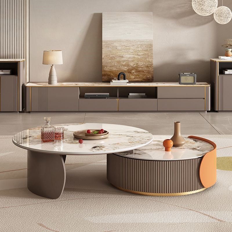 Round Coffee Table Slate Glam Nesting Coffee Table Set with Drawer Clearhalo 'Coffee & Accent Tables' 'Coffee Tables' 'coffee_tables' 'furn' 'furn_coffee_tables' 'Furniture' 'Living Room Furniture' 1200x1200_f09f3b9a-210e-4359-8c9f-81c8e81cb532