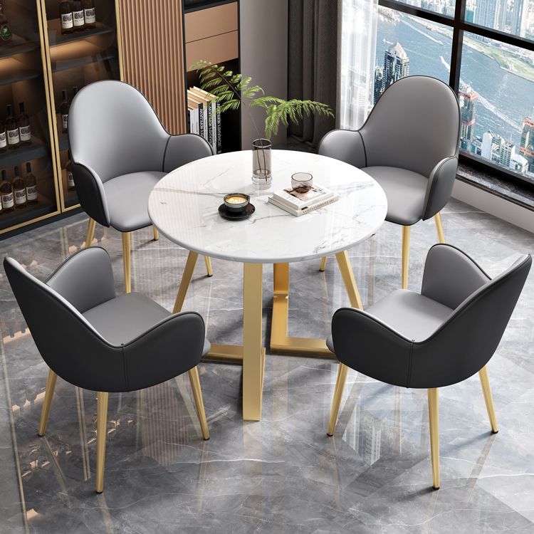 Set di mobili in pietra glam di 5 tavolo da dinette a forma rotonda con sedia imbottita