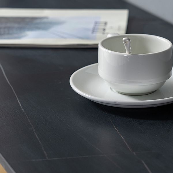 Tavolo da pub rettangolo glam in pietra sinterizzata tavolo da cocktail altezza con doppio piedistallo