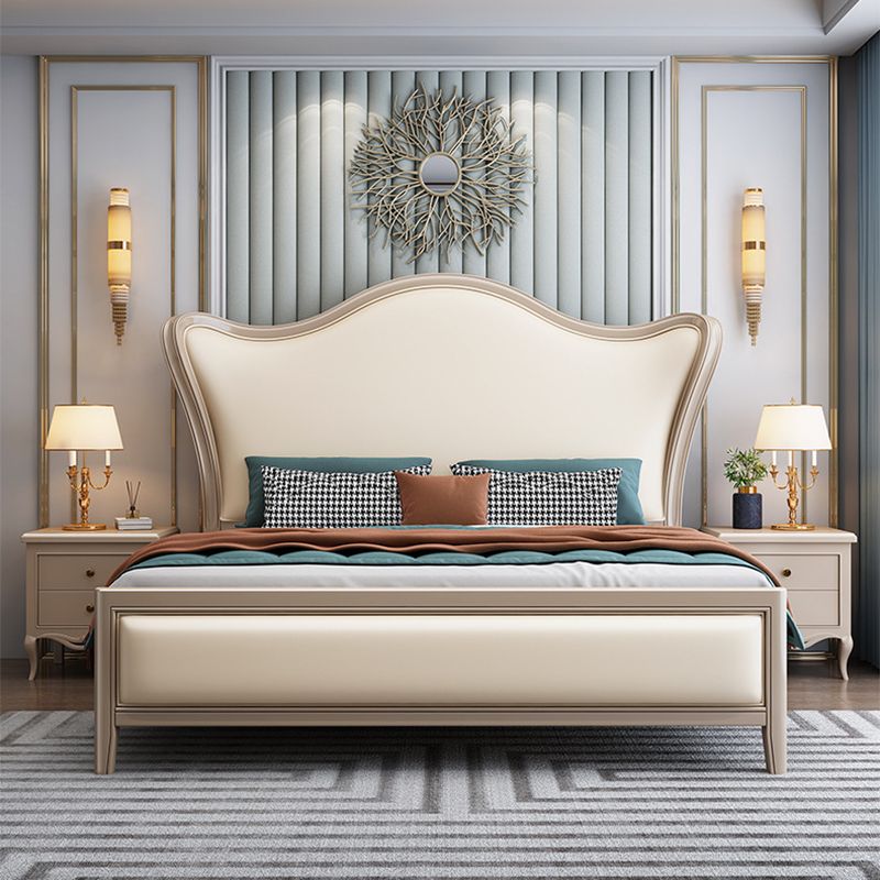 84,65 inch breed Victoriaans wingback bed rubberwood bed met gestoffeerd hoofdeinde