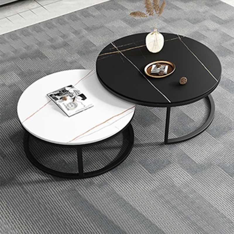 Modern Style Round Black and White Slate Top Nesting Coffee Table Clearhalo 'Coffee & Accent Tables' 'Coffee Tables' 'coffee_tables' 'furn' 'furn_coffee_tables' 'Furniture' 'Living Room Furniture' 1200x1200_f0a56a36-f99b-4781-8747-1c832662af8c