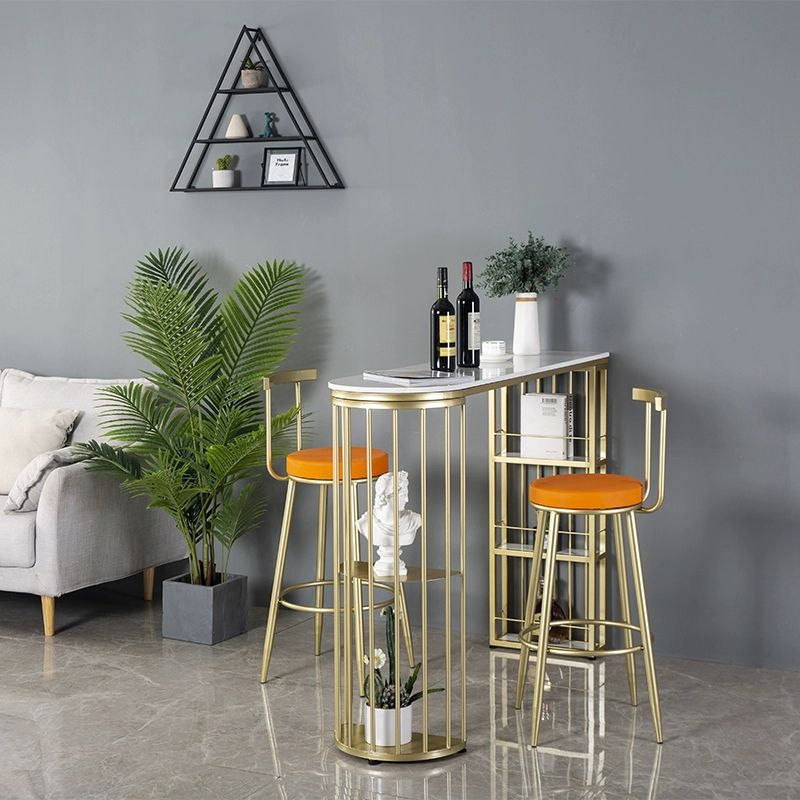 Industrial Style Iron Bar Table Faux Marble White Top 41.3"H Bistro Table with Storage Clearhalo 'Bar Furniture' 'Bar Tables' 'bar_tables' 'furn' 'furn_bar_tables' 'Furniture' 'furniture_bar_tables' 'Kitchen & Dining Furniture' 1200x1200_f0a707be-9621-4605-8764-85a74eec891b