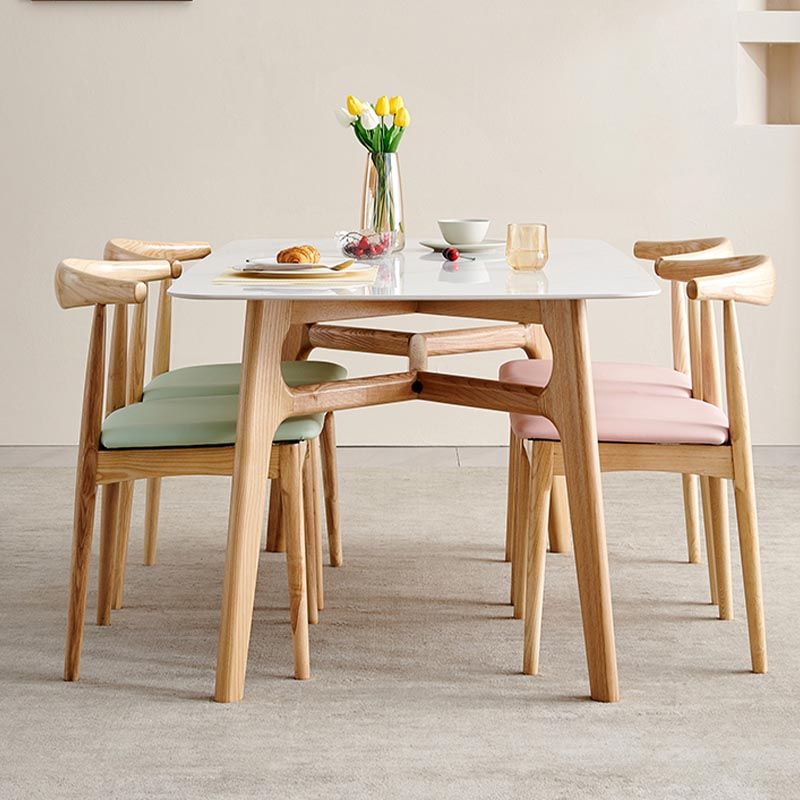 Modern White Stone Top Dinner Table Rectangle Natural Finish Legs Dinette Table Clearhalo 'Dining Tables & Seating' 'Dining Tables' 'dining_table' 'furn' 'furn_dining_table' 'Furniture' 'Kitchen & Dining Furniture' 1200x1200_f0ab7ea4-c968-49ed-ba4a-28e5270255db