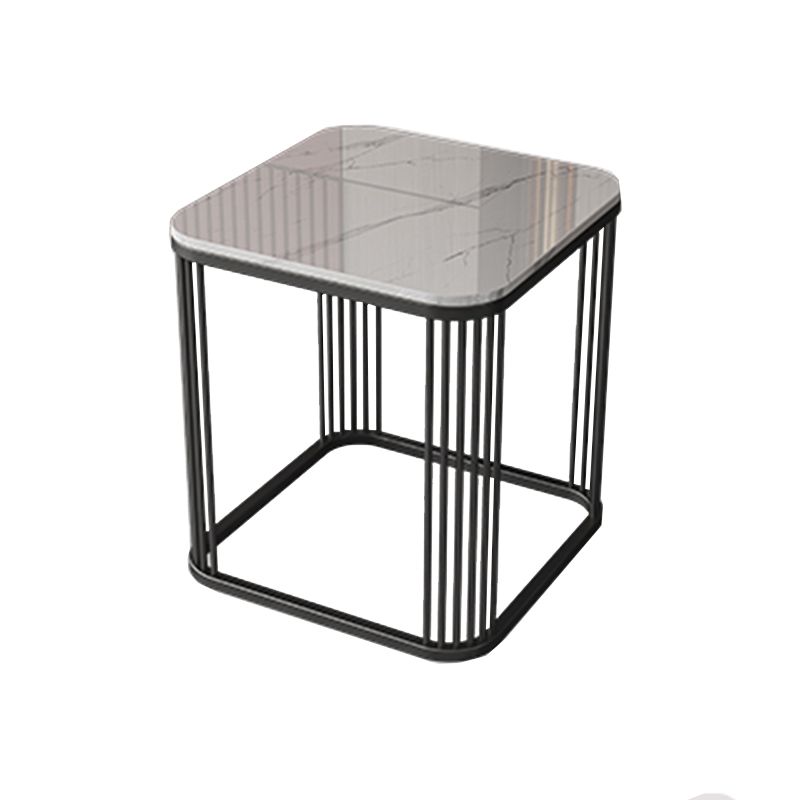 Modern Square Slate Top Side Table 21.6" Tall Iron Frame End Table