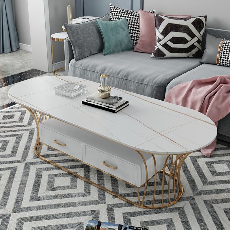 Glam Frame Single Coffee Table Oval Coffee Table with Drawer Clearhalo 'Coffee & Accent Tables' 'Coffee Tables' 'coffee_tables' 'furn' 'furn_coffee_tables' 'Furniture' 'Living Room Furniture' 1200x1200_f0af89b4-38cc-4e05-99fb-be3e6ccb9f5e