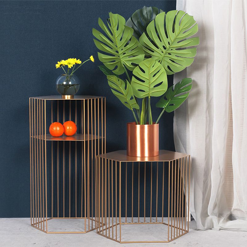 Frame Hexagon Metal End Table Set Simple Iron Sofa Side Accent Table with Storage Shelf Clearhalo 'Coffee & Accent Tables' 'End & Side Tables' 'end_side_tables' 'furn' 'furn_end_side_tables' 'Furniture' 'Living Room Furniture' 1200x1200_f0b1da80-38e9-4773-b4e2-2bf704f176f1