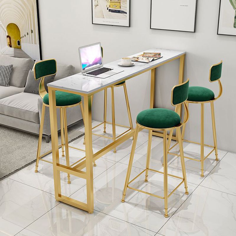 Glam White Marble Pub Table with Rectangle Table Top Gold Trestle Table - 42" H Clearhalo 'Bar Furniture' 'Bar Tables' 'bar_tables' 'furn' 'furn_bar_tables' 'Furniture' 'furniture_bar_tables' 'Kitchen & Dining Furniture' 1200x1200_f0b2a8f6-294d-4535-8e09-82ae2e9454a0