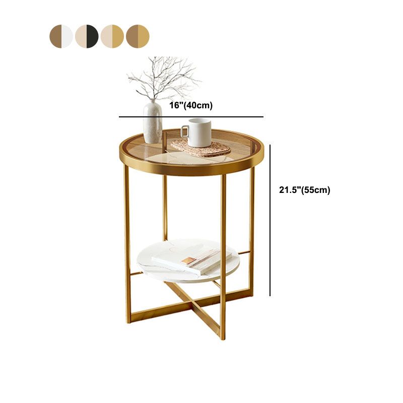 21.65 "背の高い鉄の十字形の脚エンドテーブルラウンドガラス上部テーブル