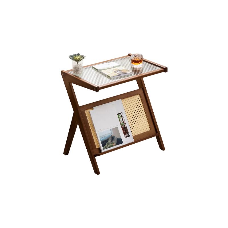 Modernistic Glass Top 4 Legs Rectangular Living Room Accent Side Table