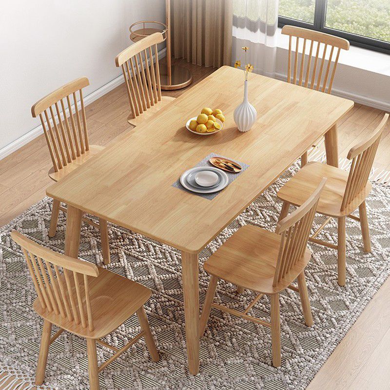 Rectangle 4 jambes Table moderne Couleur de bois clair Tableau fixe du bois massif en bois de chêne