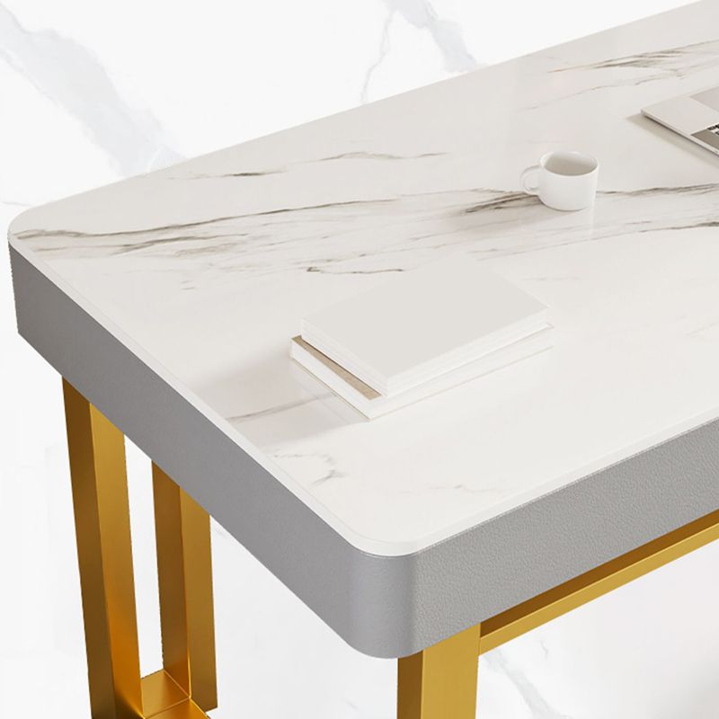 Rectangle Stone Top Office Desk Glam Style Writing with Metal Base Desk for Office Clearhalo 'furn' 'furn_office_desk' 'Furniture' 'Office Desks' 'Office Furniture' 'office_desk' 1200x1200_f0b83bfb-9464-43df-adc7-d9ac741df57a