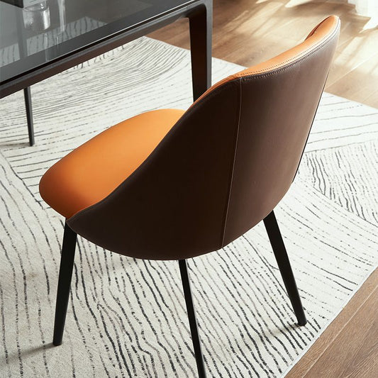 Contemporary Dining Arm Chair with Black Metal Legs Faux Leather Side Chair