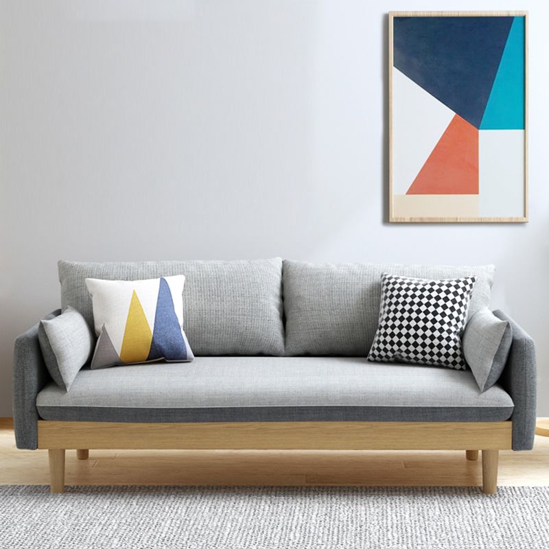 Fabric Grey 3-seat Square Arm Sofa Nordic with 2 Pillows Loveseat Clearhalo 'furn' 'furn_sofas' 'Furniture' 'furniture_sofas' 'kitchen' 'kitchen_sofas' 'Living Room Furniture' 'Sofa' 'sofas' 1200x1200_f0bc854a-f692-432b-bb6f-8660780b06d1