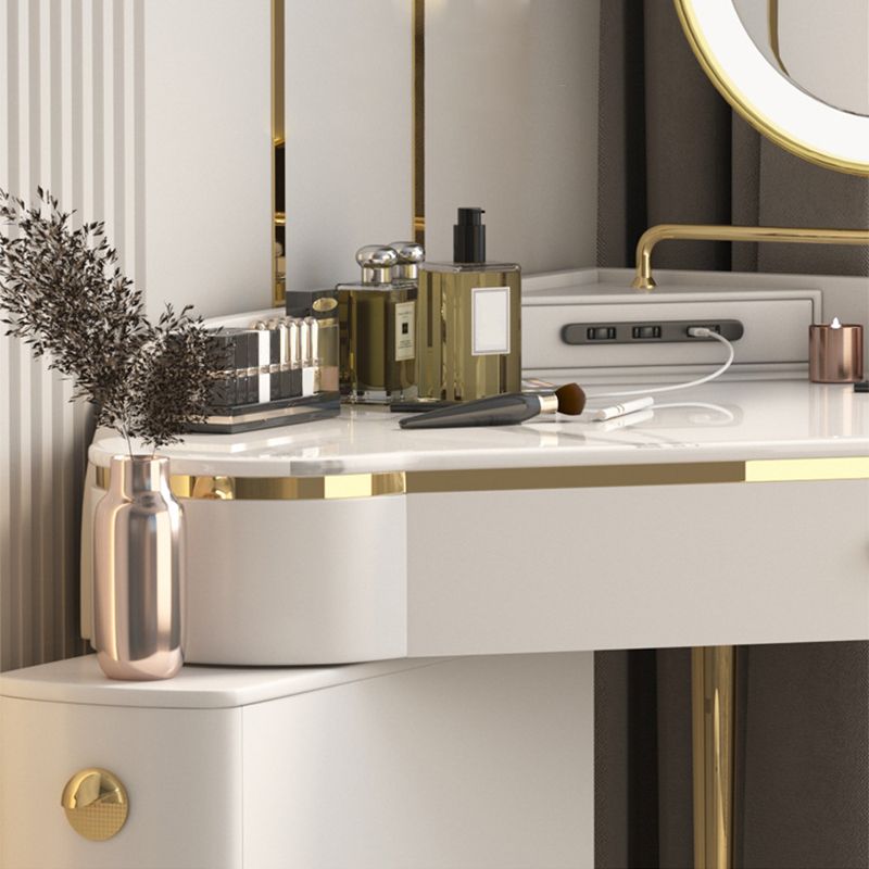 Glam Style Rock Slab Vanity with 3 Drawers White/pink Metal Base Clearhalo 'Bedroom Furniture' 'furn' 'furn_makeup_vanities' 'Furniture' 'Makeup Vanities' 'makeup_vanities' 1200x1200_f0bd252e-3f42-4b71-96d2-9d1e2d079a56