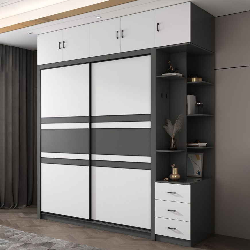 Contemporary Grey and White Storage Cabinet Bedroom Cabinet with Sliding Doors Clearhalo &#39;Armoires &amp; Wardrobes&#39; &#39;armoires_wardrobes&#39; &#39;Bedroom Furniture&#39; &#39;furn&#39; &#39;furn_armoires_wardrobes&#39; &#39;Furniture&#39; 1200x1200_f0be5cfc-1462-470f-853b-4e6b4f8a1be9