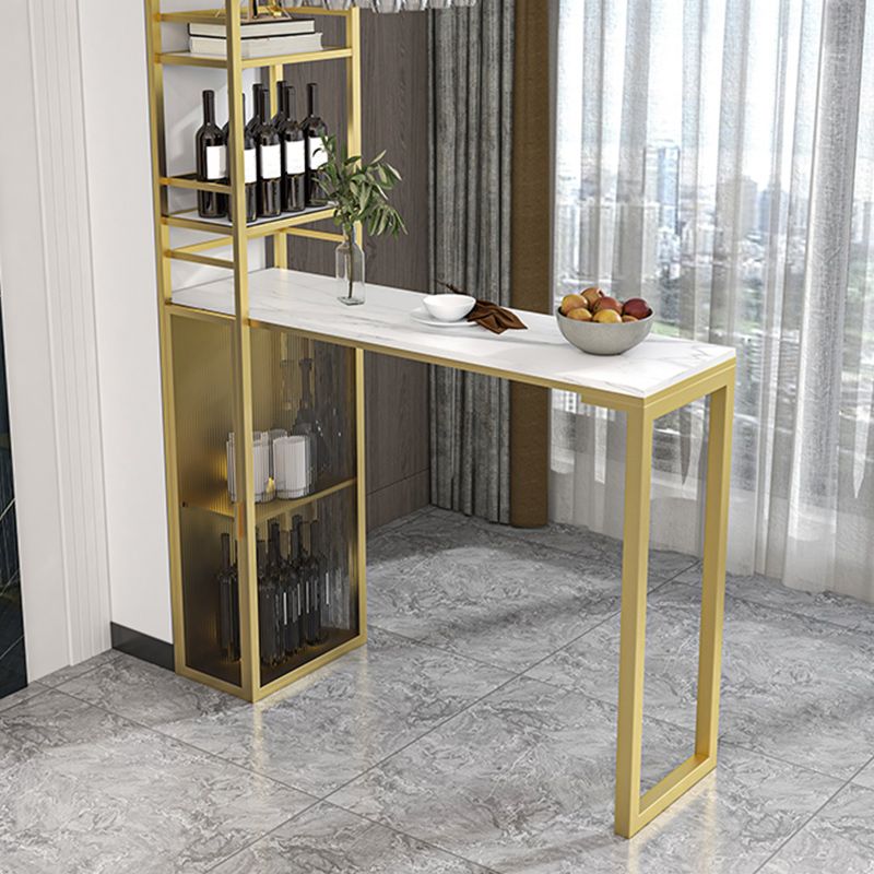 Stone Bar Dining Table Glam Rectangle Bar Table with Double Pedestal for Porch Balcony