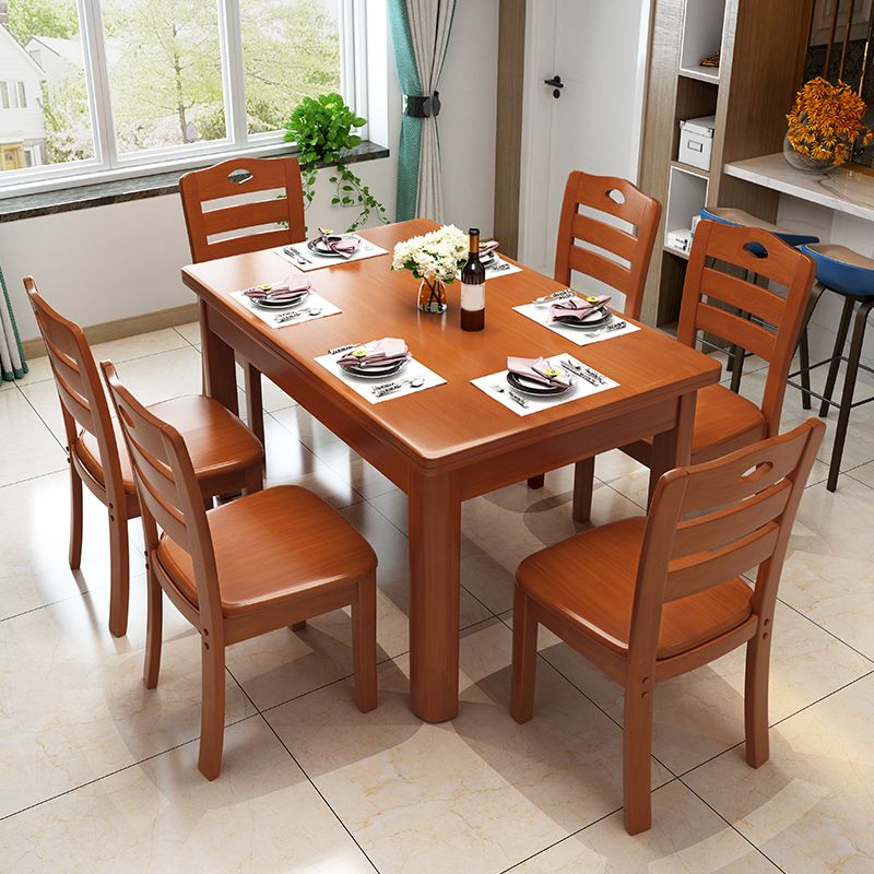 Modern Standard Height Furniture 7 Pcs Solid Wood Rectangle Dinette Table with Chair Clearhalo 'Dining Room Sets' 'Dining Tables & Seating' 'dining_room_set' 'furn' 'furn_dining_room_set' 'Furniture' 'Kitchen & Dining Furniture' 1200x1200_f0c16793-385d-4d6b-9a98-388f6a2da18f