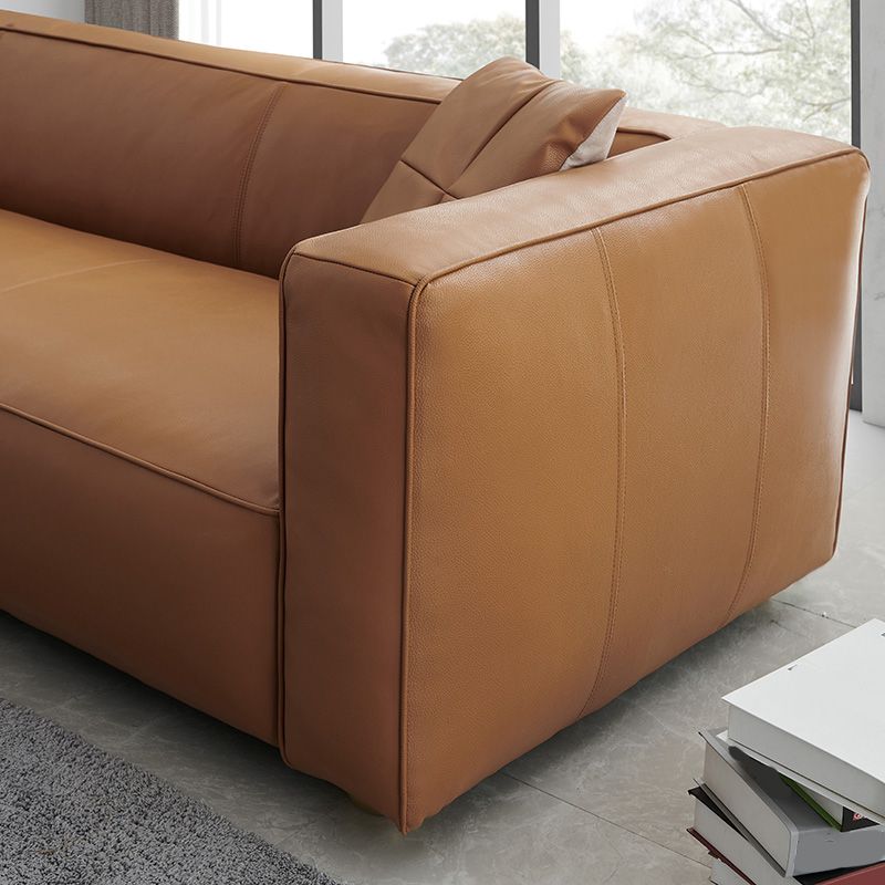 24.80"H Genuine Leather Square Arm Sofa with Tight Back for Living Room Clearhalo 'furn' 'furn_sofas' 'Furniture' 'furniture_sofas' 'kitchen' 'kitchen_sofas' 'Living Room Furniture' 'Sofa' 'sofas' 1200x1200_f0c3efe9-1dc6-4dfc-96a5-5606e7310a12