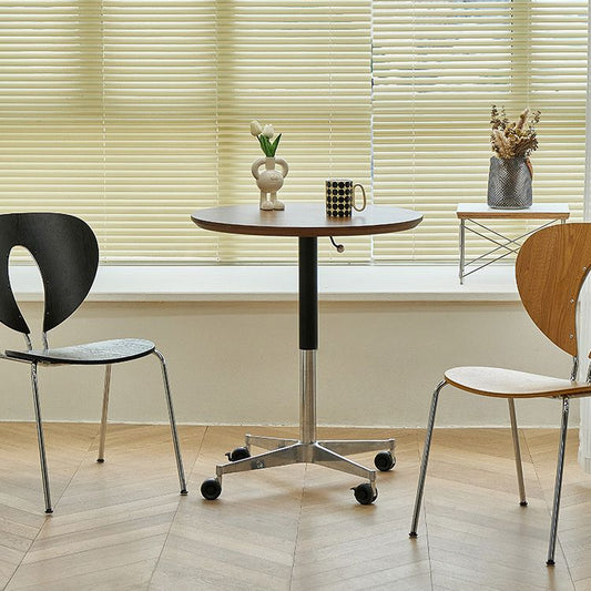 Modern Round Dining Table Wooden Tabletop with Metal Pedestal Base