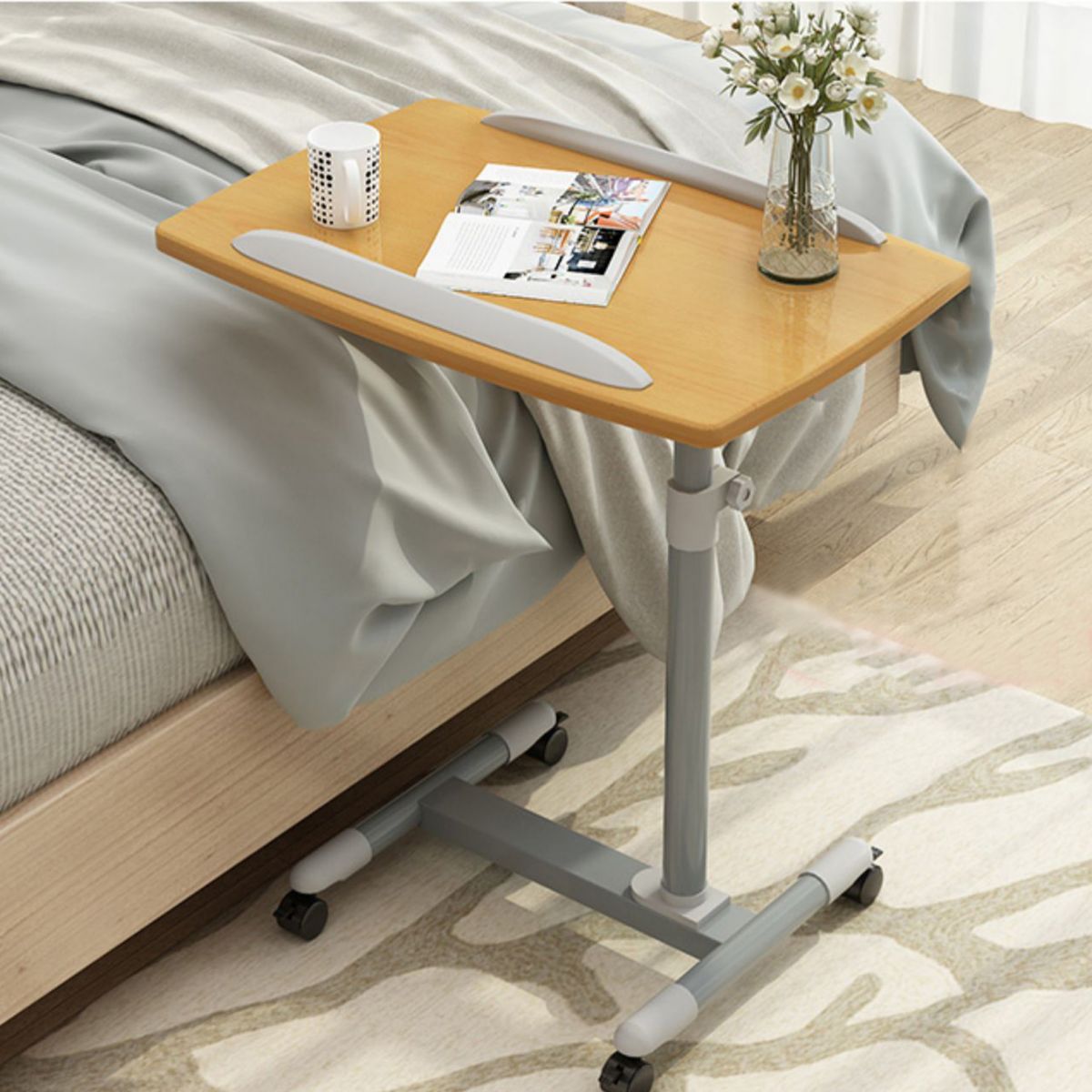 Scrivania in legno fabbricato curvo scrivania regolabile con ruote a tracota, 23,6 "l x 15,7" w