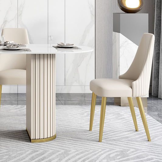 Mesa de piedra sinterizada de lujo mesa blanca ovalada con pedestal doble