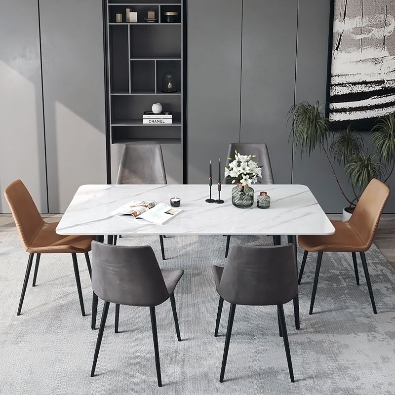 Designer Style White Dining Table Set 1/4/5/7 Pieces Stone and Metal Dinette Set Clearhalo 'Dining Room Sets' 'Dining Tables & Seating' 'dining_room_set' 'furn' 'furn_dining_room_set' 'Furniture' 'Kitchen & Dining Furniture' 1200x1200_f0cb5a27-3259-49e1-9a44-a58645b1be7c