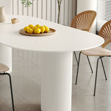 White Oval Dining Table Stone Top Dining Table with Double Pedestal Clearhalo 'Dining Tables & Seating' 'Dining Tables' 'dining_table' 'furn' 'furn_dining_table' 'Furniture' 'Kitchen & Dining Furniture' 1200x1200_f0ccbaa2-cac4-4b7f-b41e-613a602189fe