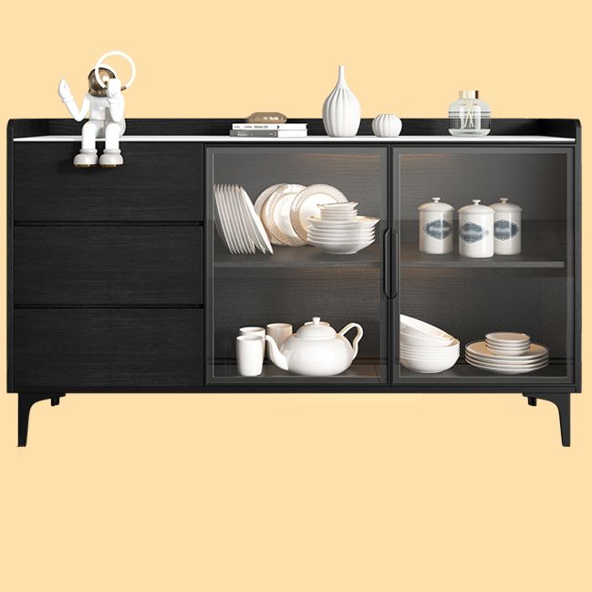 Stone Top Dining Room Sideboard Cabinet Modern Credenza with Drawer and Glass Door Clearhalo 'buffet_sideboard' 'Buffets & Sideboards' 'furn' 'furn_buffet_sideboard' 'Furniture' 'Kitchen & Dining Furniture' 1200x1200_f0cce47e-59b6-4241-8f21-f4285e7e9487