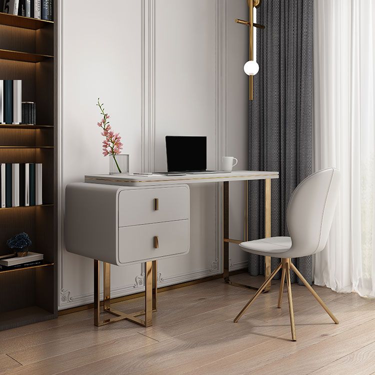 Glam Pedestal Office Desk Curved Pewter Writing Desk with Drawers Clearhalo 'furn' 'furn_office_desk' 'Furniture' 'Office Desks' 'Office Furniture' 'office_desk' 1200x1200_f0ce0de7-de4d-499d-af5e-62f011806d97