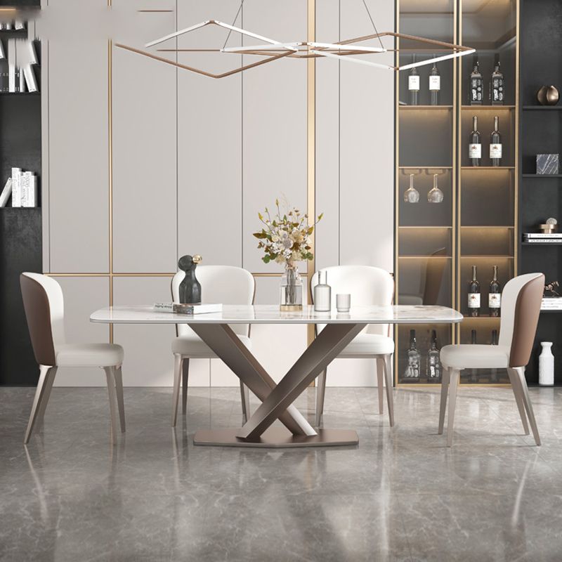 Metal Contemporary Rectangle Dining Table Sintered Stone Dining Table with Pedestal Base Clearhalo ' dining_table' 'Dining Tables & Seating' 'Dining Tables' 'furn' 'furn_dining_table' 'Furniture' 'furniture_dining_table' 'Kitchen & Dining Furniture' 'kitchen&dining_furn' 'kitchen' 'kitchen_dining_table' 1200x1200_f0cf2349-69d1-40c3-8cee-4c7b2261ee9c