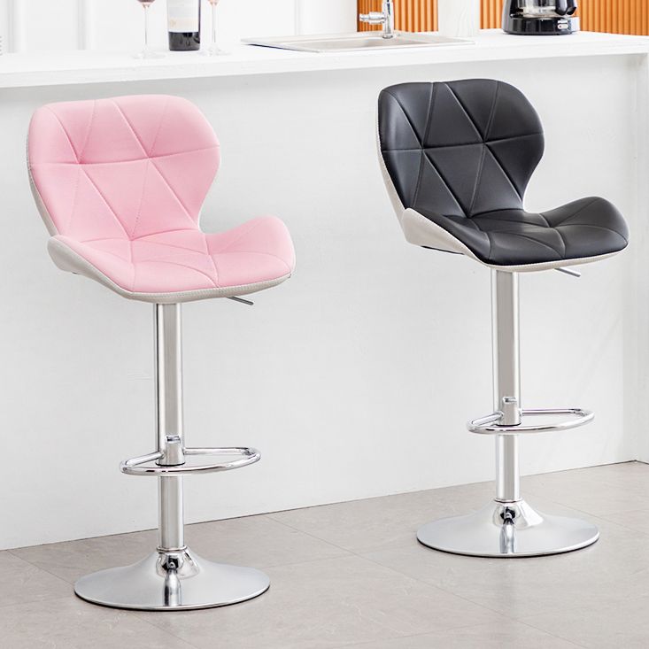 Scandinavian Metal Barstool Low Back PU Leather Furniture in Matte Finish for Indoor