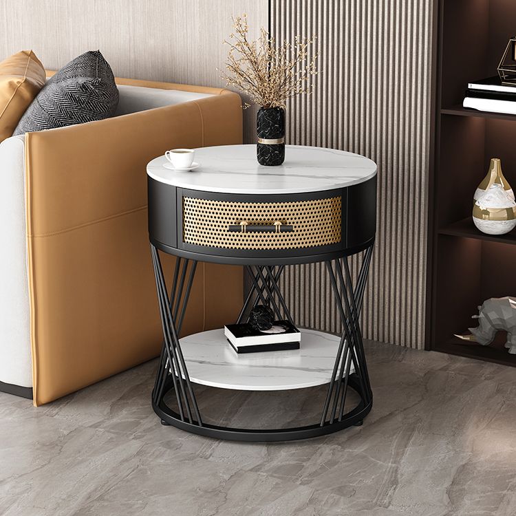 Modernistic Metal Frame End Table Slate Top Round Side End Table Clearhalo 'Coffee & Accent Tables' 'End & Side Tables' 'end_side_tables' 'furn' 'furn_end_side_tables' 'Furniture' 'Living Room Furniture' 1200x1200_f0d5d6fa-6646-41cd-a670-5e374187d8ed