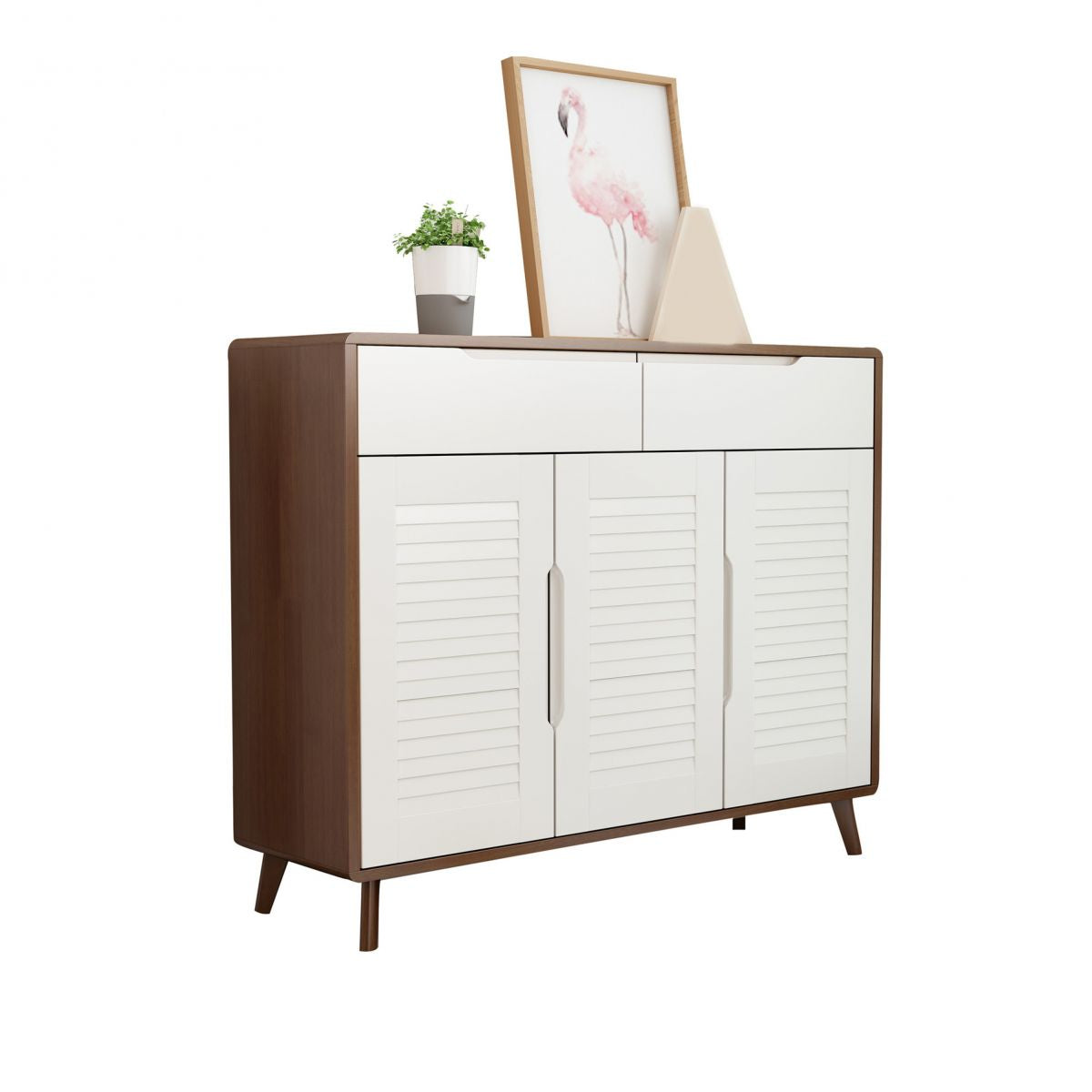 Gabinete contemporáneo de acento de madera maciza con 2 cajones y puertas