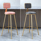 Fabric Round Seat Bar Stools Scandinavian Low Back Barstool with 4 Gold Iron Legs