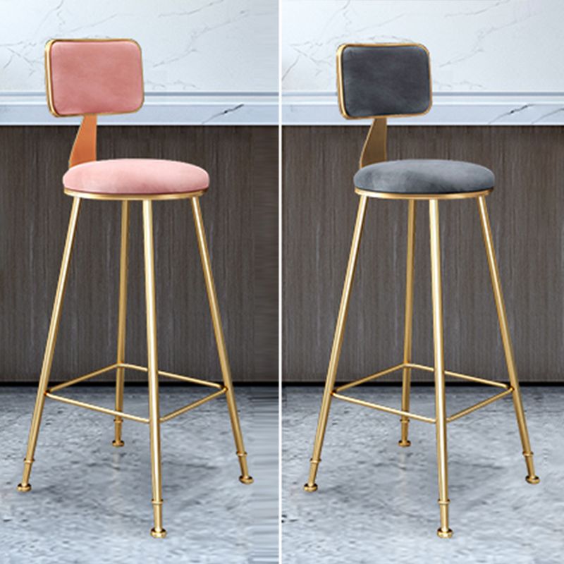Fabric Round Seat Bar Stools Scandinavian Low Back Barstool with 4 Gold Iron Legs