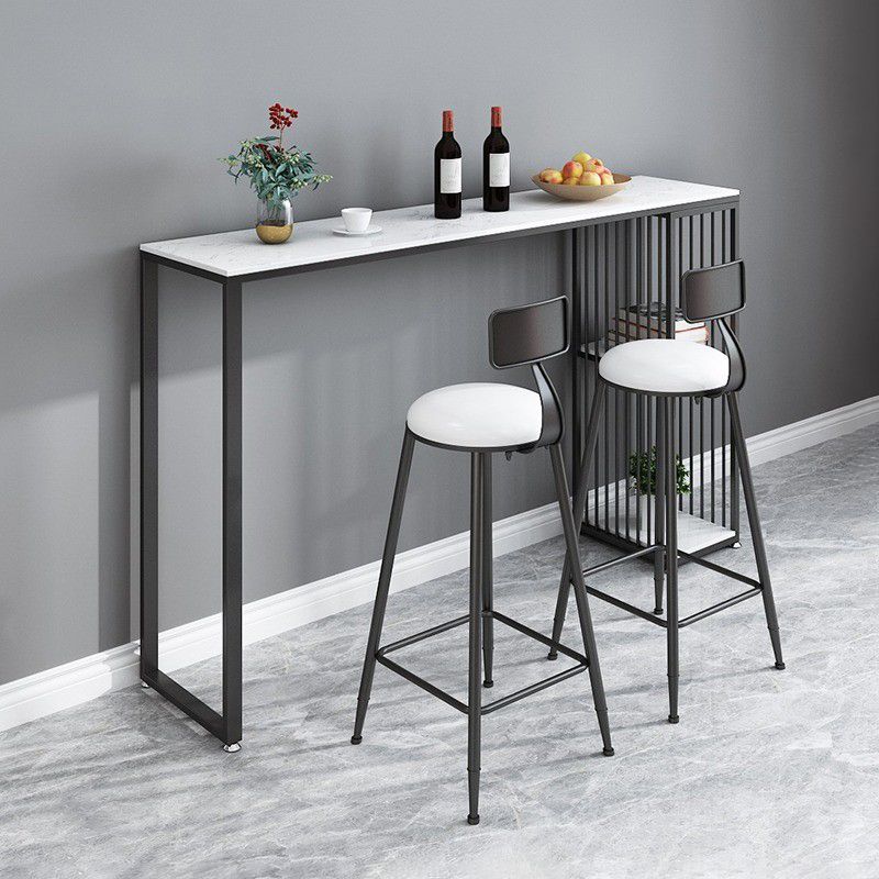 Modern Metal Rectangle Bistro Table Storage Double Pedestal Pub/Bar Table Clearhalo 'Bar Furniture' 'Bar Tables' 'bar_tables' 'furn' 'furn_bar_tables' 'Furniture' 'furniture_bar_tables' 'Kitchen & Dining Furniture' 'kitchen&dining_furn' 'kitchen' 1200x1200_f0d95b31-2095-4b6e-bdbc-1e2ff60532e4