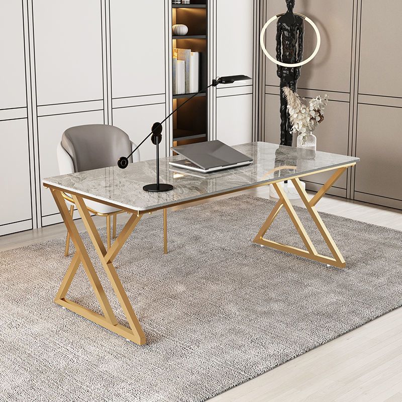 Glam Rechthoekige Office Desk Antique Finish Computer Desk met metalen benen