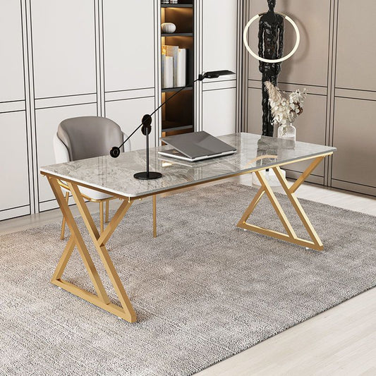 Glam Rechthoekige Office Desk Antique Finish Computer Desk met metalen benen