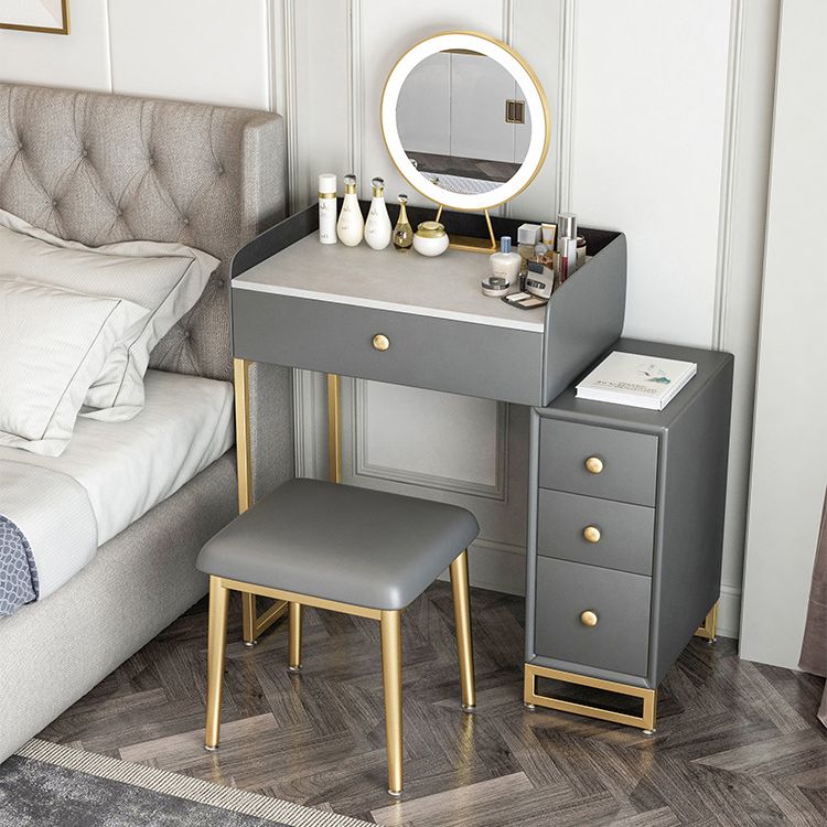 Glam Slate Top Vanity Table with 4 Drawer Dressing Table in Grey Clearhalo 'Bedroom Furniture' 'furn' 'furn_makeup_vanities' 'Furniture' 'Makeup Vanities' 'makeup_vanities' 1200x1200_f0dba934-5148-47a0-8dd1-77c95257fd3a
