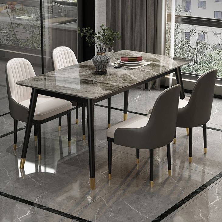 Sintered Stone Top Dining Table in Grey Industrial Indoor Table with 4 Legs Clearhalo 'Dining Tables & Seating' 'Dining Tables' 'dining_table' 'furn' 'furn_dining_table' 'Furniture' 'Kitchen & Dining Furniture' 1200x1200_f0e4a493-55fe-4fbf-b80d-991a6fc82003