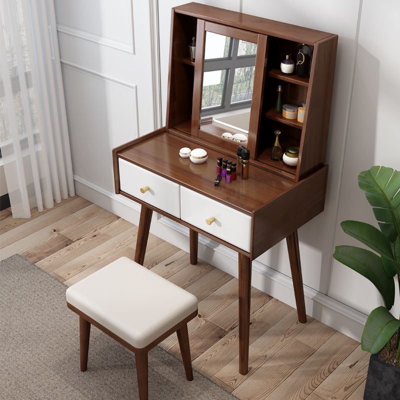 Modern 2-Drawers Solid Wood Dressing Table Mirror Makeup Table Clearhalo 'Bedroom Furniture' 'furn' 'furn_makeup_vanities' 'Furniture' 'Makeup Vanities' 'makeup_vanities' 1200x1200_f0e6d475-2867-4ce2-9992-5d88fa72c9f9