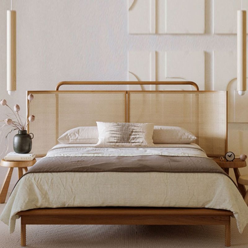 No Distressing Tropical Panel Bed Solid Wood Standard Bed with Headboard