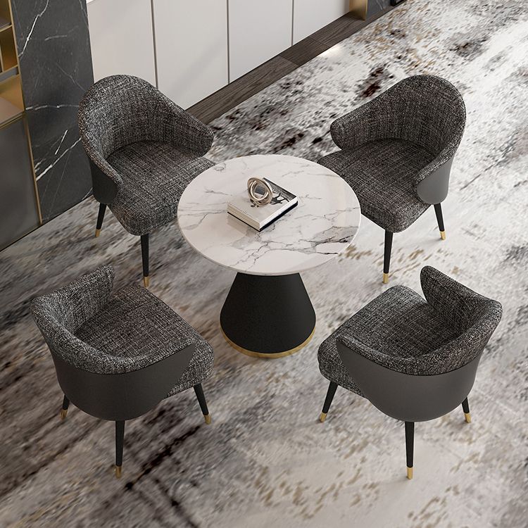 Metal de metal Mesa redonda de lujo tradicional Tapa de piedra sinterizada con pedestal de metal