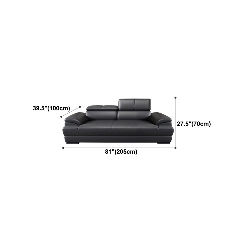 Genuine Leather Pillow Top Arm Sectional Sofa 27.55"High Cushion Back Sofa,Black Clearhalo 'furn' 'furn_sectionals' 'Furniture' 'Living Room Furniture' 'Sectionals' 1200x1200_f0ebac33-195a-40cd-a82e-62ee4bde75aa
