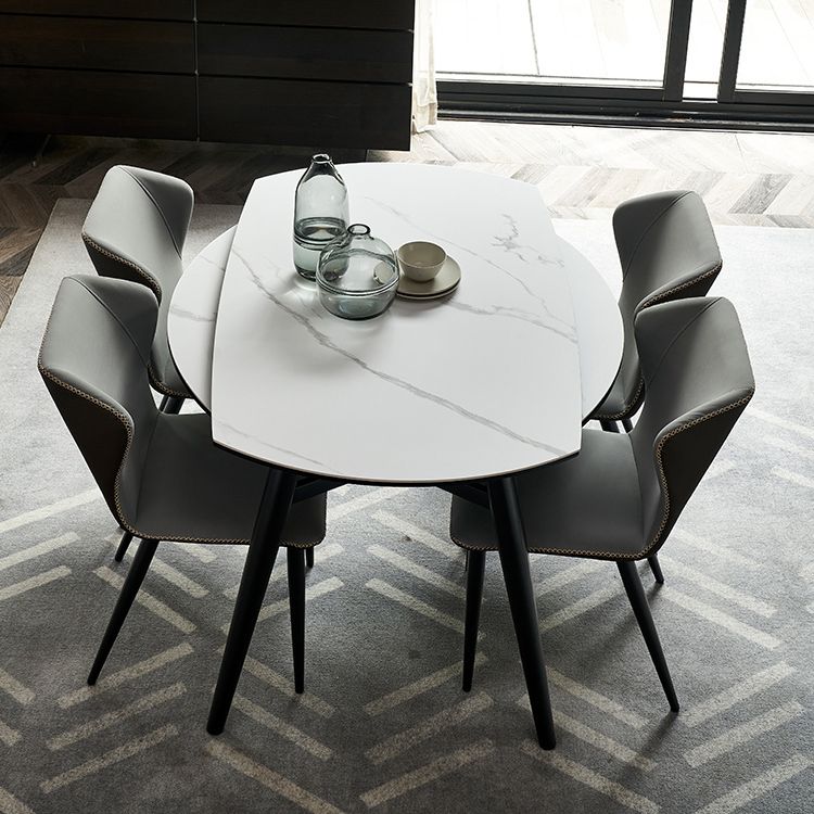 Sintered Stone Extendable Round Dining Table Modern Adjustable Table with Metal 4 Legs Clearhalo ' dining_table' 'Dining Tables & Seating' 'Dining Tables' 'furn' 'furn_dining_table' 'Furniture' 'furniture_dining_table' 'Kitchen & Dining Furniture' 'kitchen&dining_furn' 'kitchen' 'kitchen_dining_table' 1200x1200_f0ec06e8-6057-4bf1-9556-46ac0b52e83c